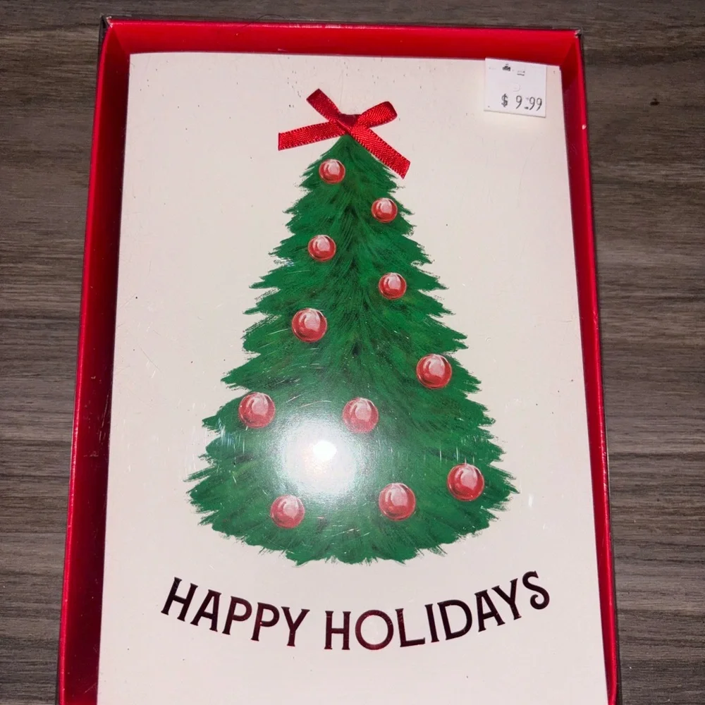 Festive Holiday Card with Green Tree and Red Accents